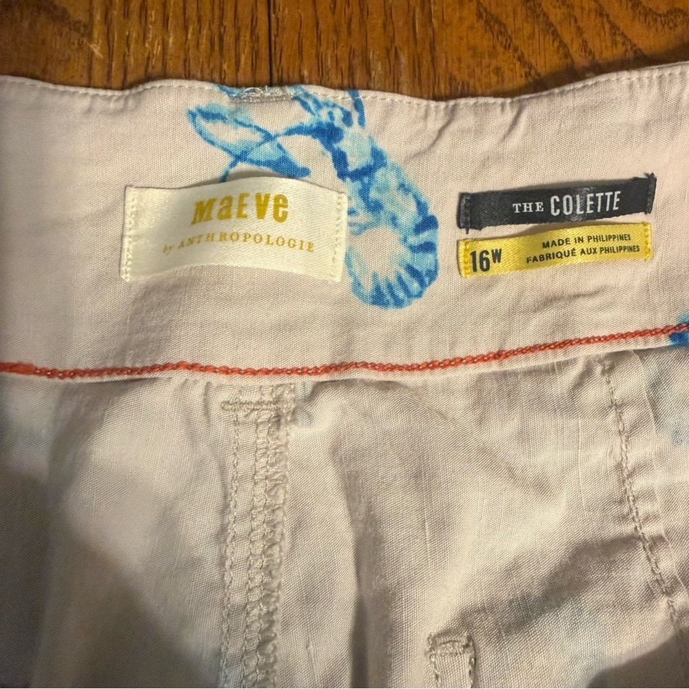 Maeve Anthropologie Colette Cropped Wide Leg Ivory Pants Blue Lobster Print 16W - Picture 10 of 15